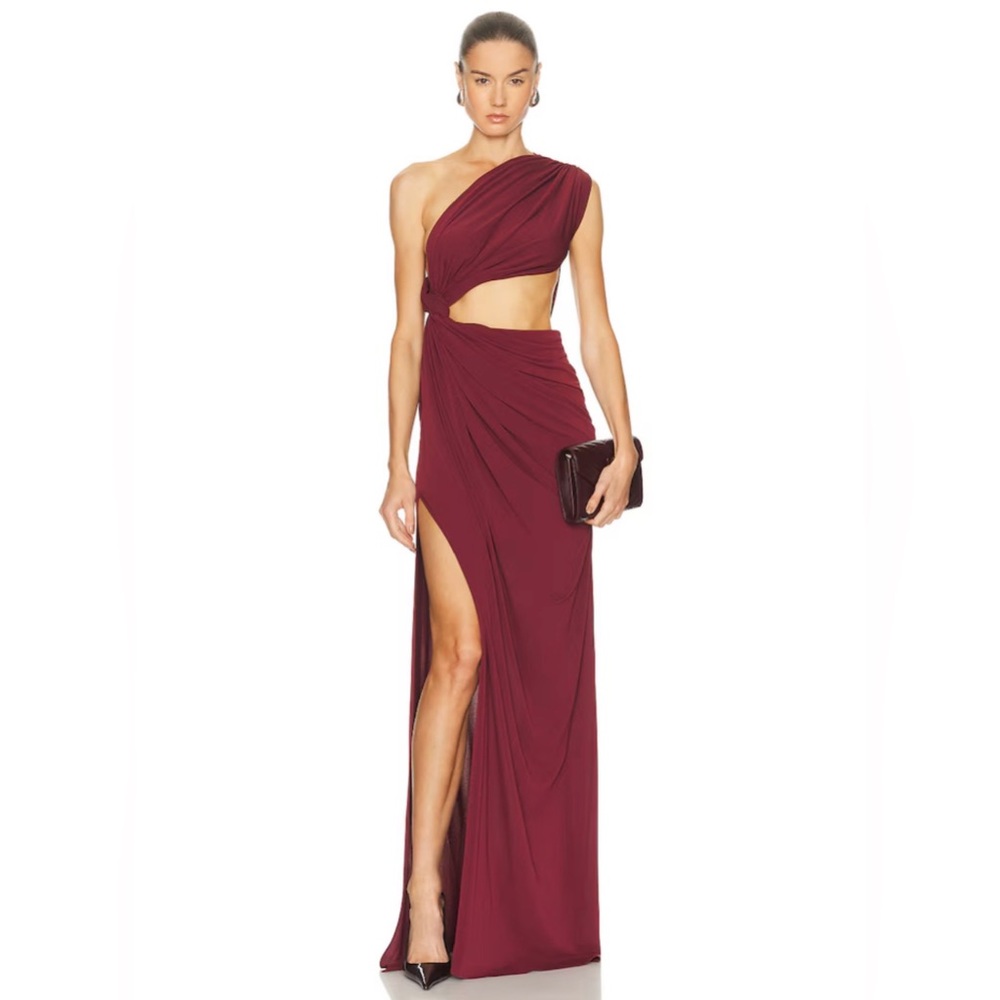 Alex Perry NWOT One-Shoulder Draped Gown Burgundy